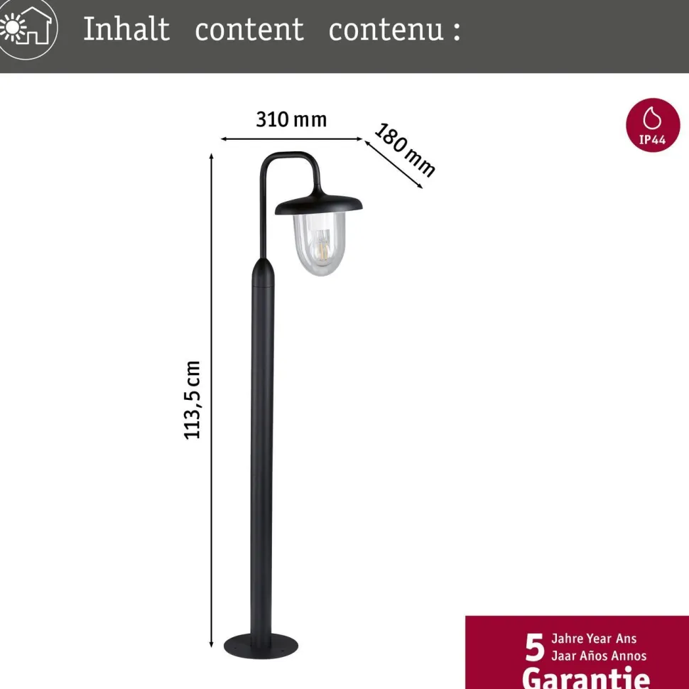 Pollarivalaisin Paulmann Vintario, IP44, 113.5cm, E27, korroosionkestävä, antrasiitti