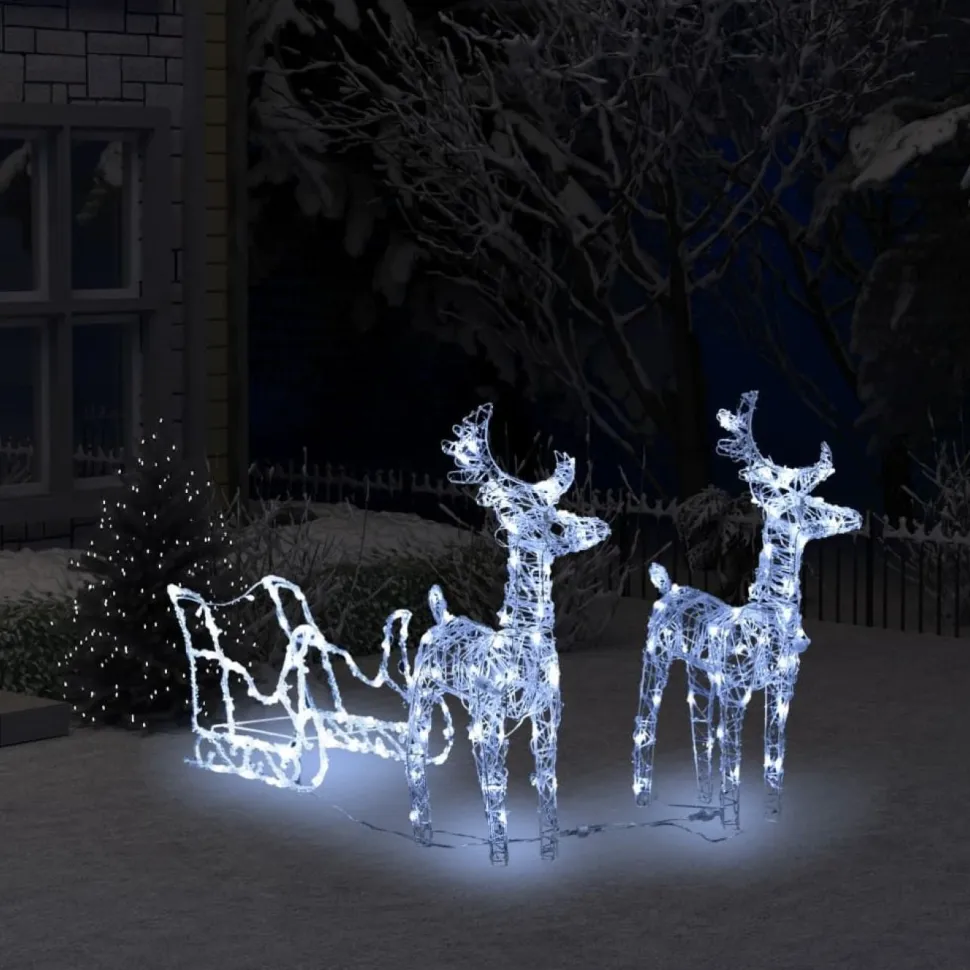 Porot ja reki joulukoriste, 160 LED-valoa 130cm, akryyli