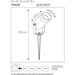 Puutarhavalaisin Lucide Taylor Ø10cm, 1xGU10, IP65, musta
