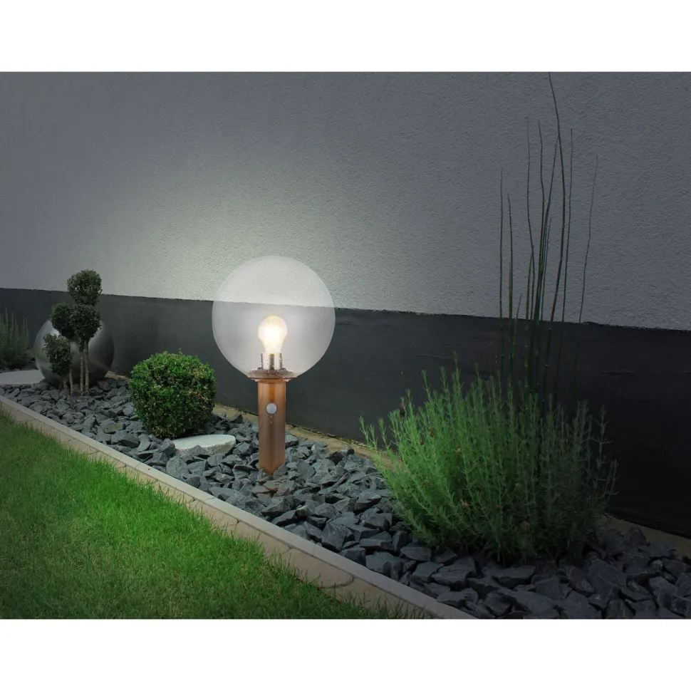 Pylväsvalaisin Globo Ossy 50cm, puu/kirkas, liiketunnistin