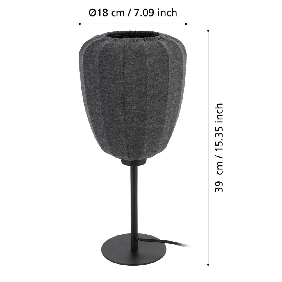 Pöytävalaisin Eglo Barlaston, Ø39cm, E27, 40W, IP20, musta/harmaa