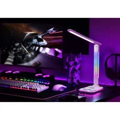 Pöytävalaisin FocusLight E-Sport, 9W + RGB 3W, CCT, langaton latausasema, valkoinen