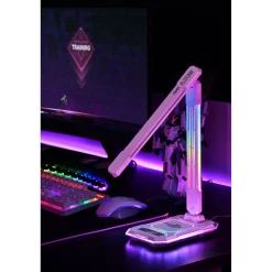 Pöytävalaisin FocusLight E-Sport, 9W + RGB 3W, CCT, langaton latausasema, valkoinen