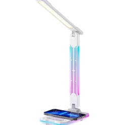 Pöytävalaisin FocusLight E-Sport, 9W + RGB 3W, CCT, langaton latausasema, valkoinen