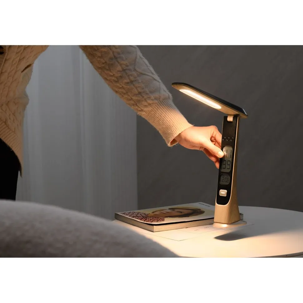 Pöytävalaisin FocusLight Smart LED ladattava, 5W, CCT, puu/musta