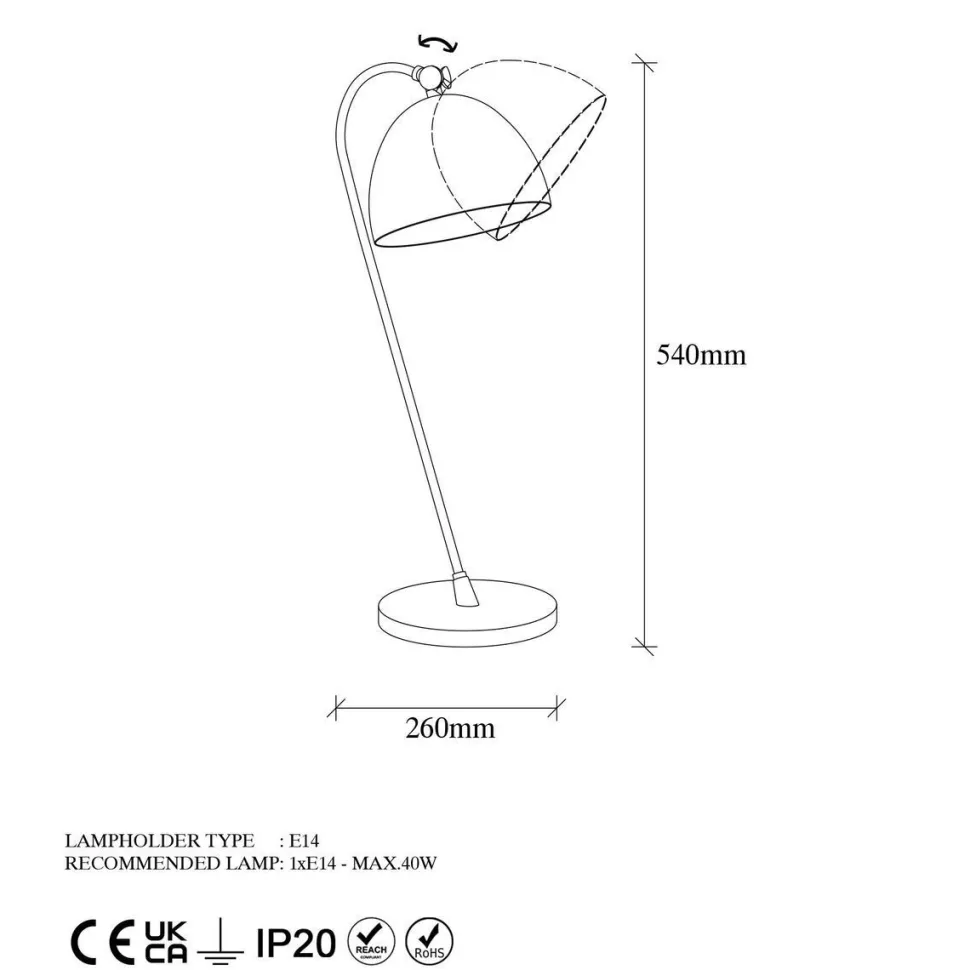 Pöytävalaisin Linento Lighting Acuka 12292, 54cm, musta/kulta