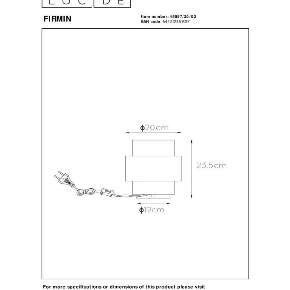 Pöytävalaisin Lucide Firmin 23.5cm, mattakulta/messinki/opaali