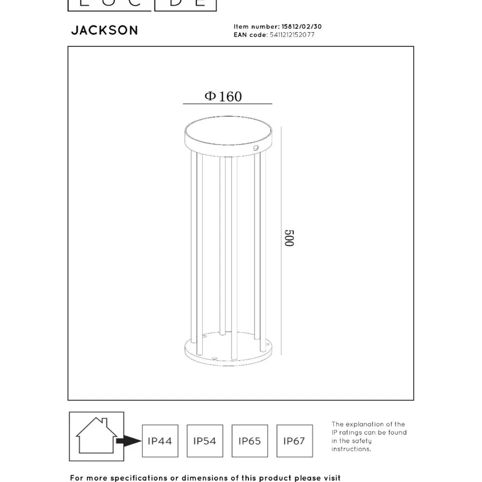 Pöytävalaisin Lucide Jackson, Ø16cm, IP65, 2W, musta