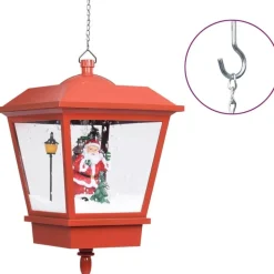 Riippuva valaisin LED-valolla ja joulupukilla, punainen, 27x27x45cm