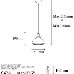Riippuvalaisin Linento Lighting Varzan, Ø21cm, E27, musta