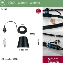 Riippuvalaisin Paulmann Plug & Shine Kofia, IP44, 3000K, 2W, antrasiitti