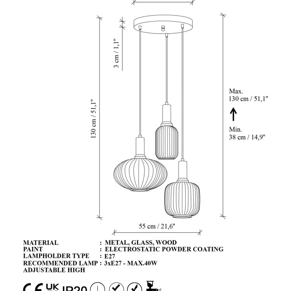 Riippuvalaisin Linento Lighting Asker 3-osainen valkoinen