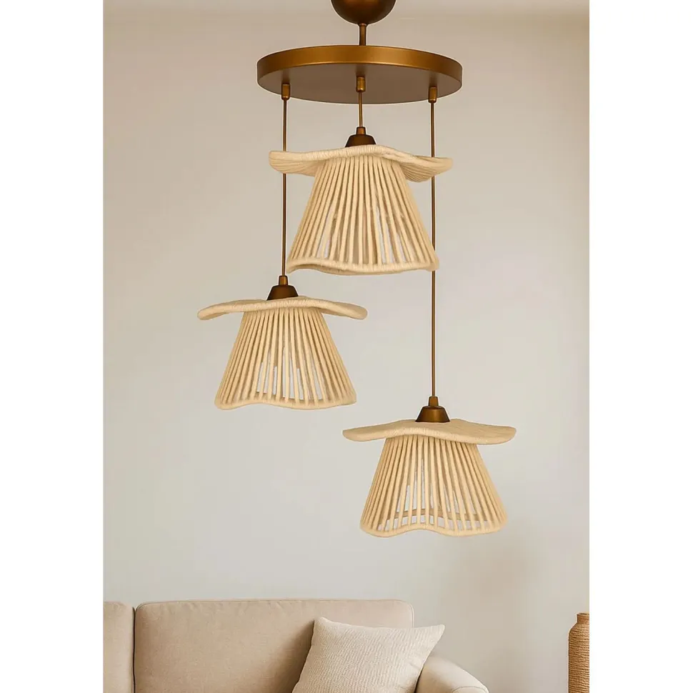Riippuvalaisin Linento Lighting BK180 3-osainen kupari/luonnonvalkoinen