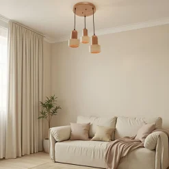 Riippuvalaisin Linento Lighting Loer-C, 3-osainen, E27, max. 40W, IP20, tammi/beige