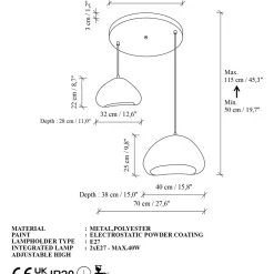 Riippuvalaisin Linento Lighting Lora 30-40-T-Luna, 2-osainen, valkoinen
