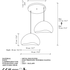 Riippuvalaisin Linento Lighting Lora 50-50-T-Nua, 2-osainen, valkoinen
