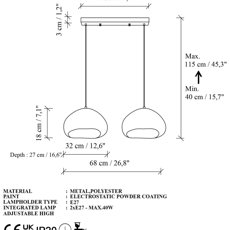 Riippuvalaisin Linento Lighting Loval 30-2-C-Luna, 2-osainen, valkoinen