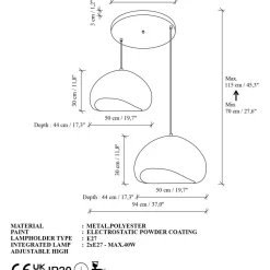 Riippuvalaisin Linento Lighting Loval 50-50-T-Luna, 2-osainen, valkoinen