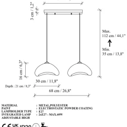 Riippuvalaisin Linento Lighting Luna 30-2-C, 2-osainen, valkoinen
