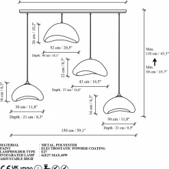 Riippuvalaisin Linento Lighting Luna Nua C 30, 4-osainen, luonnonvalkoinen