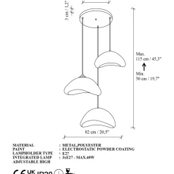 Riippuvalaisin Linento Lighting Luna Nua T, 3-osainen, valkoinen
