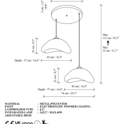 Riippuvalaisin Linento Lighting Luna 40-40-T-Nua, 2-osainen, valkoinen