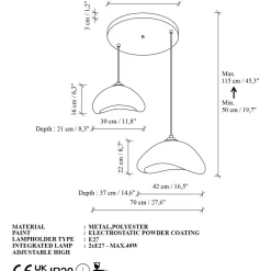 Riippuvalaisin Linento Lighting Luna 30-40-T-Nua, 2-osainen, valkoinen