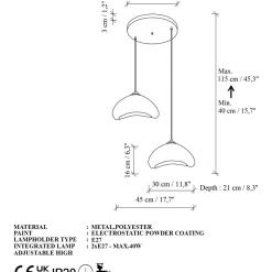 Riippuvalaisin Linento Lighting Luna 30-2-T, 2-osainen, valkoinen