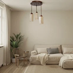 Riippuvalaisin Linento Lighting Mule-C, 3-osainen, GU10, IP20, max. 10W, beige/pähkinä
