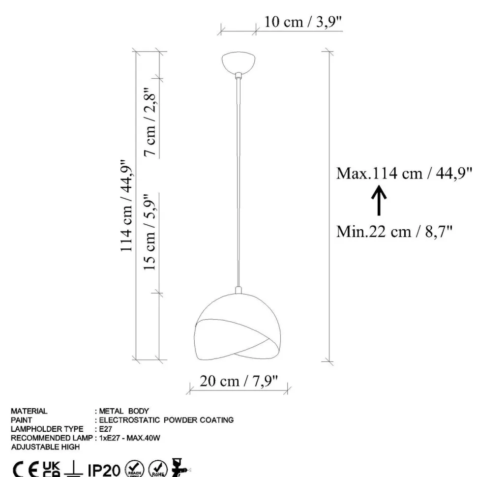 Riippuvalaisin Linento Lighting PACMAN-20-252-1-RETRO, Ø20cm, tummanruskea