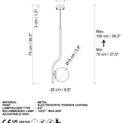 Riippuvalaisin Linento Lighting Tulip-13819, Ø15cm, kulta