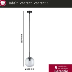 Riippuvalaisin Paulmann Ruya Ø15cm E14 max. 20W IP44 lasi/mattamusta