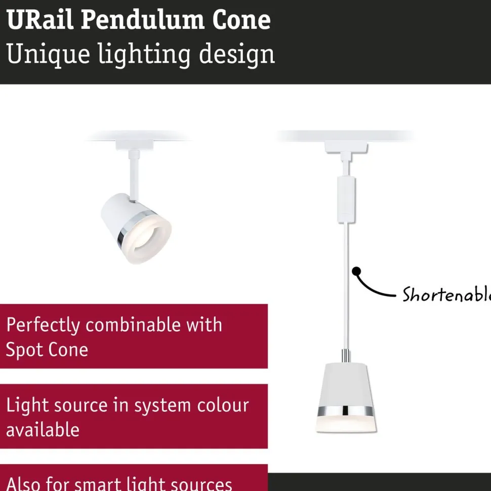 Riippuvalaisin Paulmann URail Cone GU10 max. 10W himmennettävä valkoinen