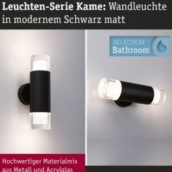 Seinä-/kattovalaisin Paulmann Kame, 27cm, IP44, 3000K, 2x460lm, 230V, 2x4W, signaalimusta