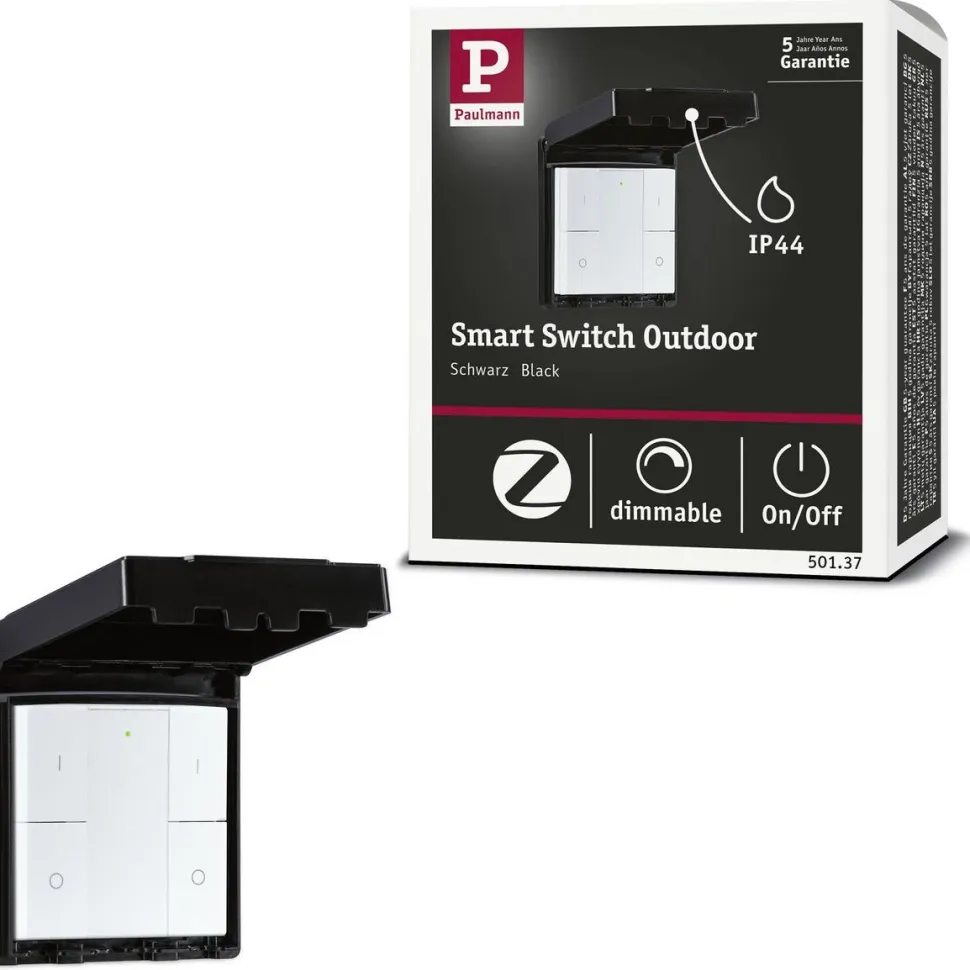 Seinäkytkin ja himmennin ulkokäyttöön Paulmann, Smart Home Zigbee 3.0, musta