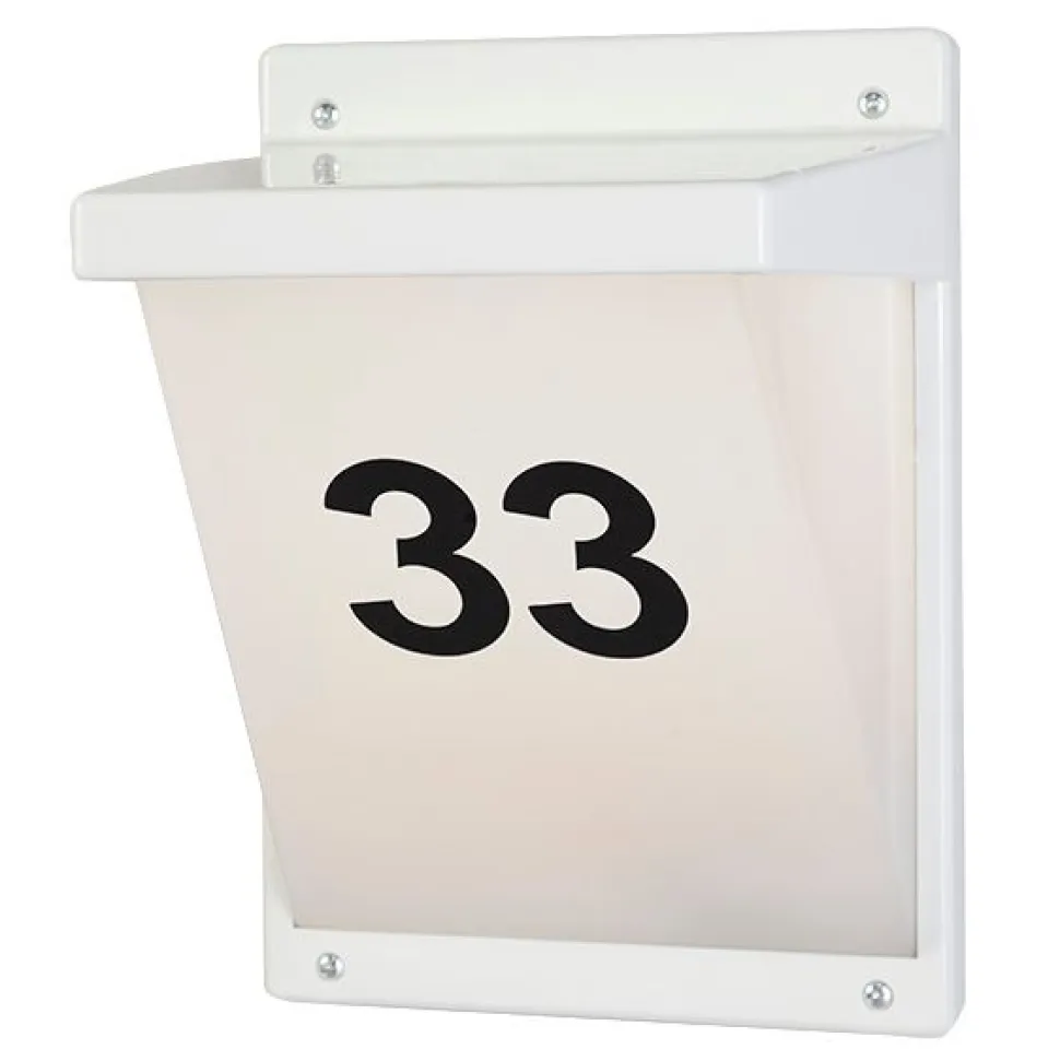 Seinä-/numerovalaisin Airam Vino, max 20W, 285x205mm, IP65, valkoinen/opaali