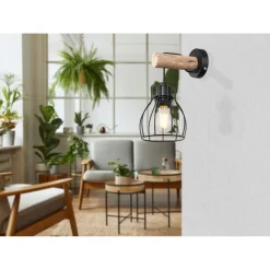 Seinävalaisin Globo Mina 40W musta/luonnollinen