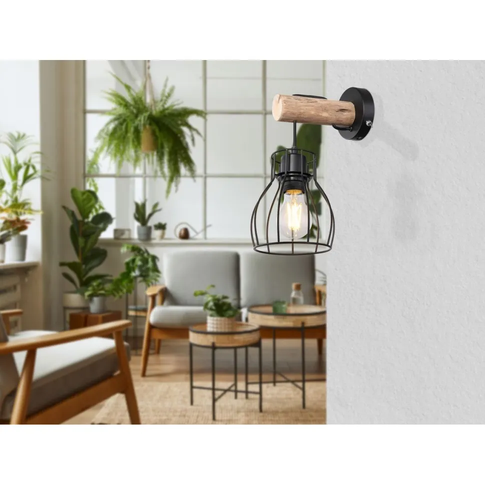 Seinävalaisin Globo Mina 40W musta/luonnollinen