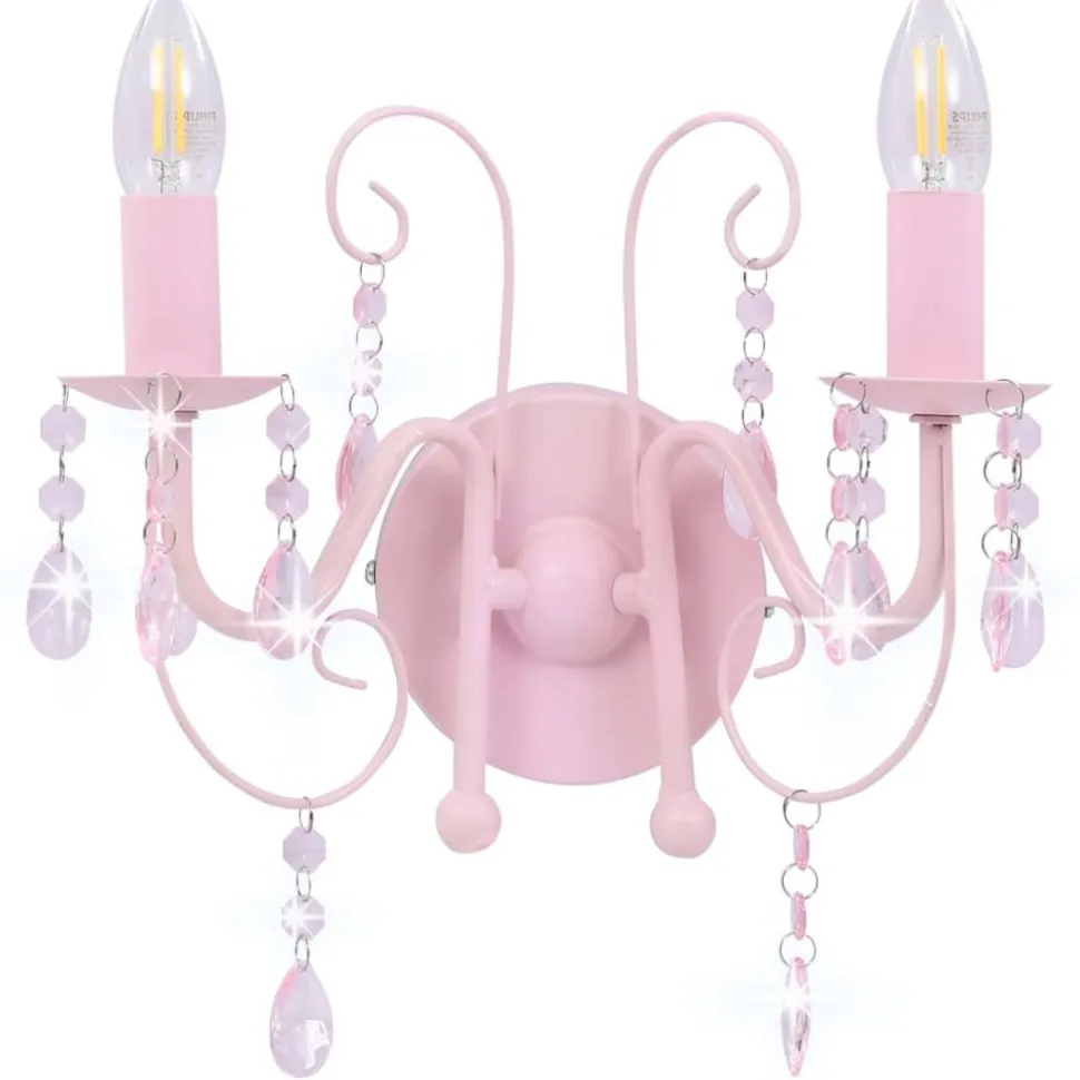 Seinävalaisin helmillä pinkki 2 x e14 polttimoa