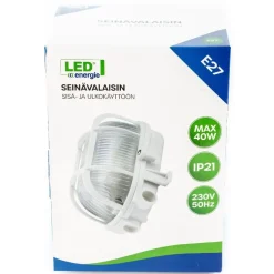 Seinävalaisin Led Energie, E27 Max 40W, valkoinen, ovaali