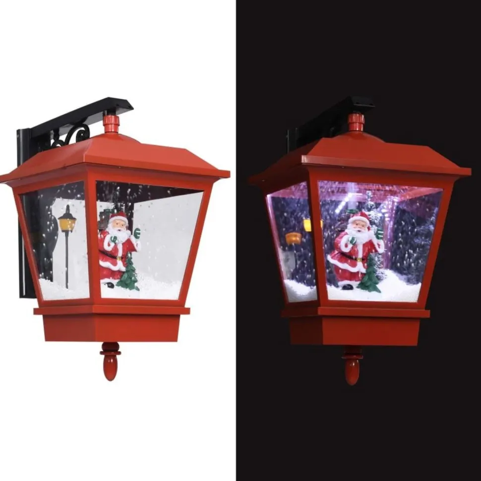 Seinävalaisin LED-valoilla ja joulupukilla, punainen, 40x27x45cm