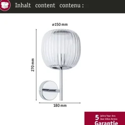 Seinävalaisin Paulmann Ruya IP44 E14 max. 20W kylpyhuoneeseen himmennettävä, lasi/kromi