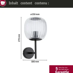Seinävalaisin Paulmann Ruya IP44 E14 max. 20W kylpyhuoneeseen himmennettävä, lasi/kromi