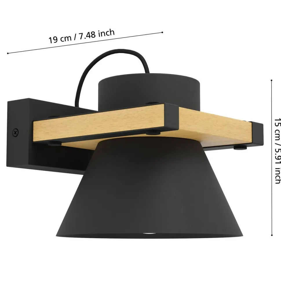 Seinävalaisin Eglo Maccles, E27, 15W, IP20, musta/puu