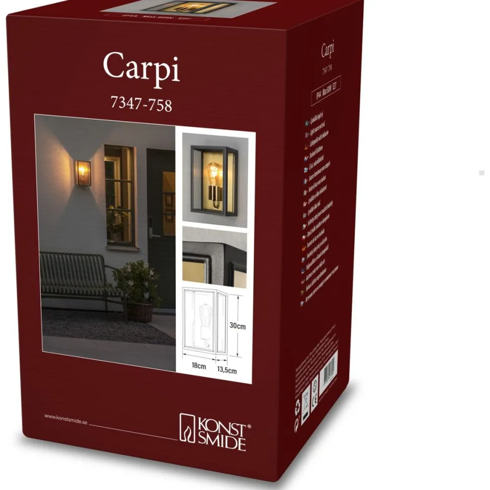 Seinävalaisin Konstsmide Carpi S E27 musta/messinki