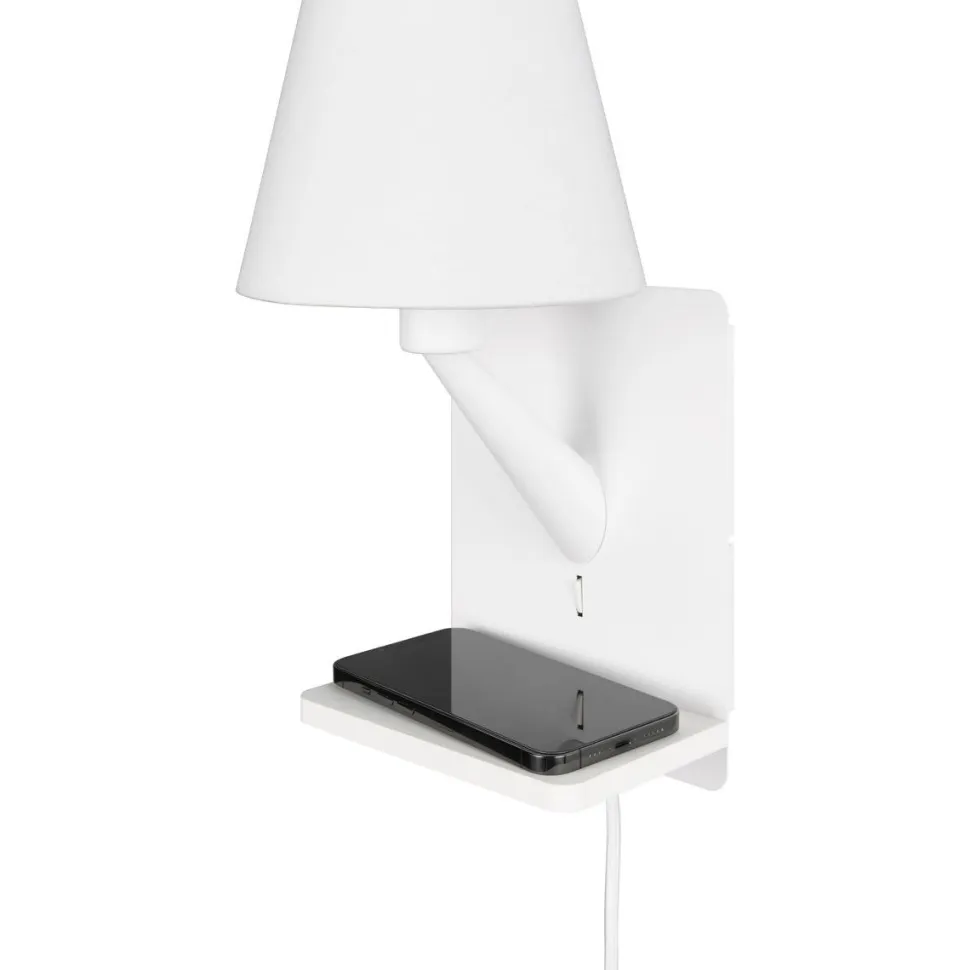 Seinävalaisin latausasemalla Trio Comfort E14 valkoinen