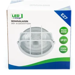 Seinävalaisin Led Energie, E27 Max 40W, musta, pyöreä