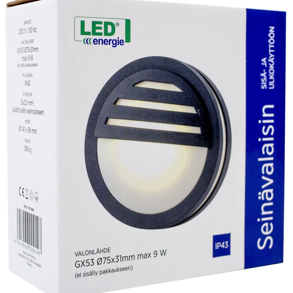 Seinävalaisin LED Energie Ø141x56mm ritilä GX53 max. 9W musta