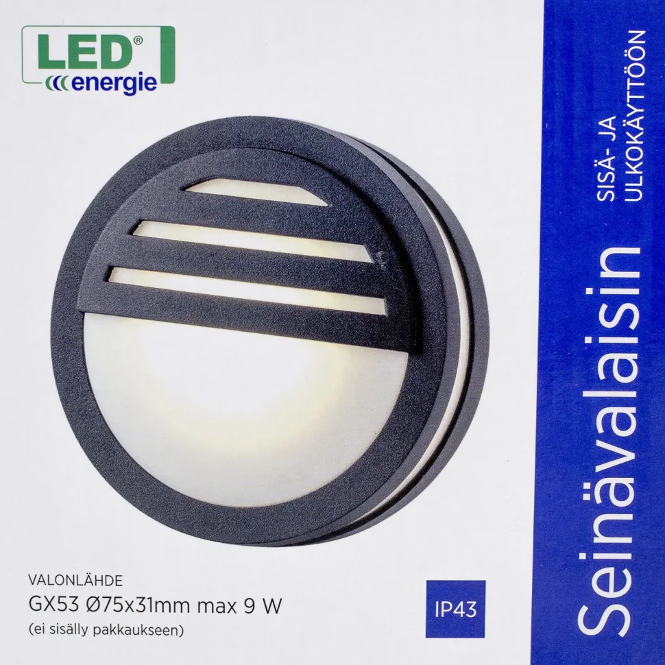 Seinävalaisin LED Energie Ø141x56mm ritilä GX53 max. 9W musta