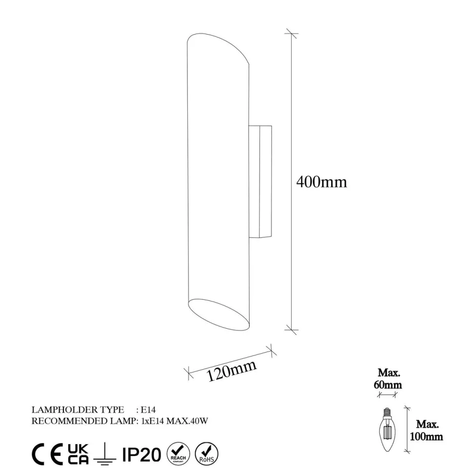 Seinävalaisin Linento Lighting Cut, 40cm, musta/kulta